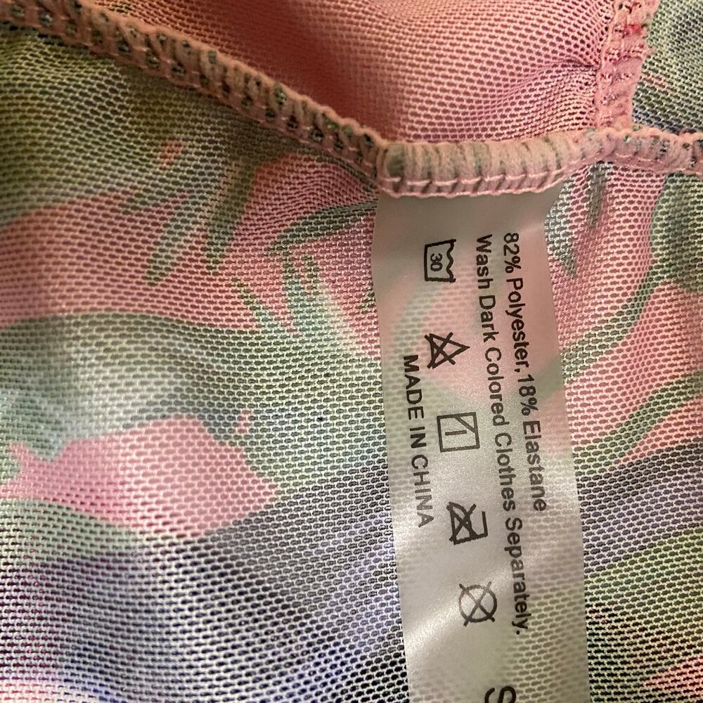 Pink Bird Swimsuit Cover Up Beach Cruise Open Front Bell Sleeves Size Small - Picture 7 of 10